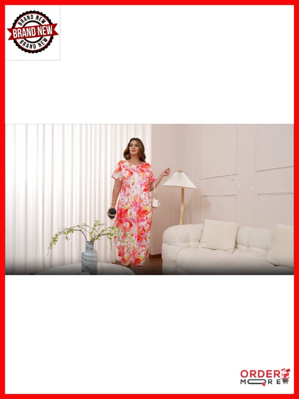 Oversize Plus Size Maxi Dress with Pockets Short Sleeve Swing Dress - Picture 6 of 6